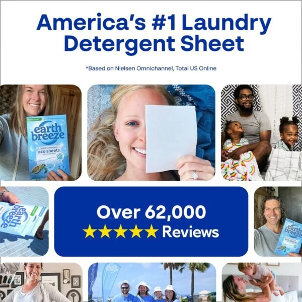 Earth Breeze Laundry Detergent Sheets Fresh Scent - 60 Loads Eco Liquidless Soap - Travel-Friendly for Hot & Cold Cycles, Tackles Tough Stains & Odors - Gentle on Skin, 30 Ct - Image 8