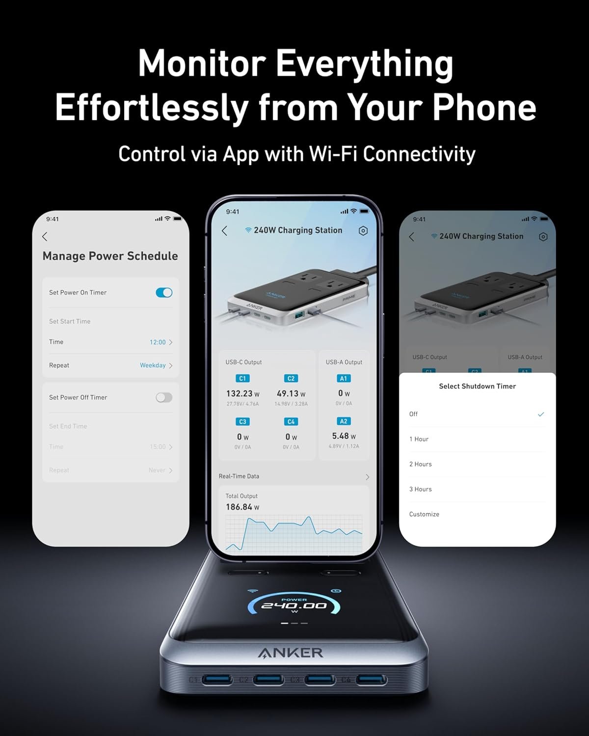Anker Prime Charging Station, 240W 8-in-1 USB-C Power Strip, 5 ft Detachable Extension Cord, 2 AC, 4 USB-C, 2 USB-A, for iPhone 16/15, Desktop Accessory for MacBook, Home, Office (Not for Travel) - Image 6