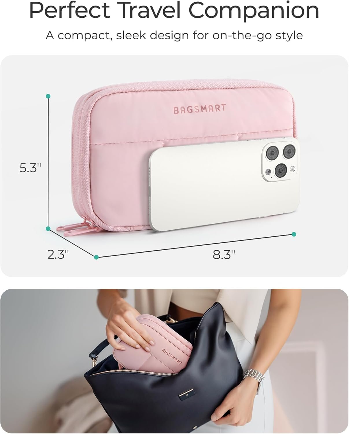 BAGSMART Electronics Organizer Travel Case, Cord Storage for Chargers Cables Phones, Compact Tech Accessories Pouch, Pink - Image 5