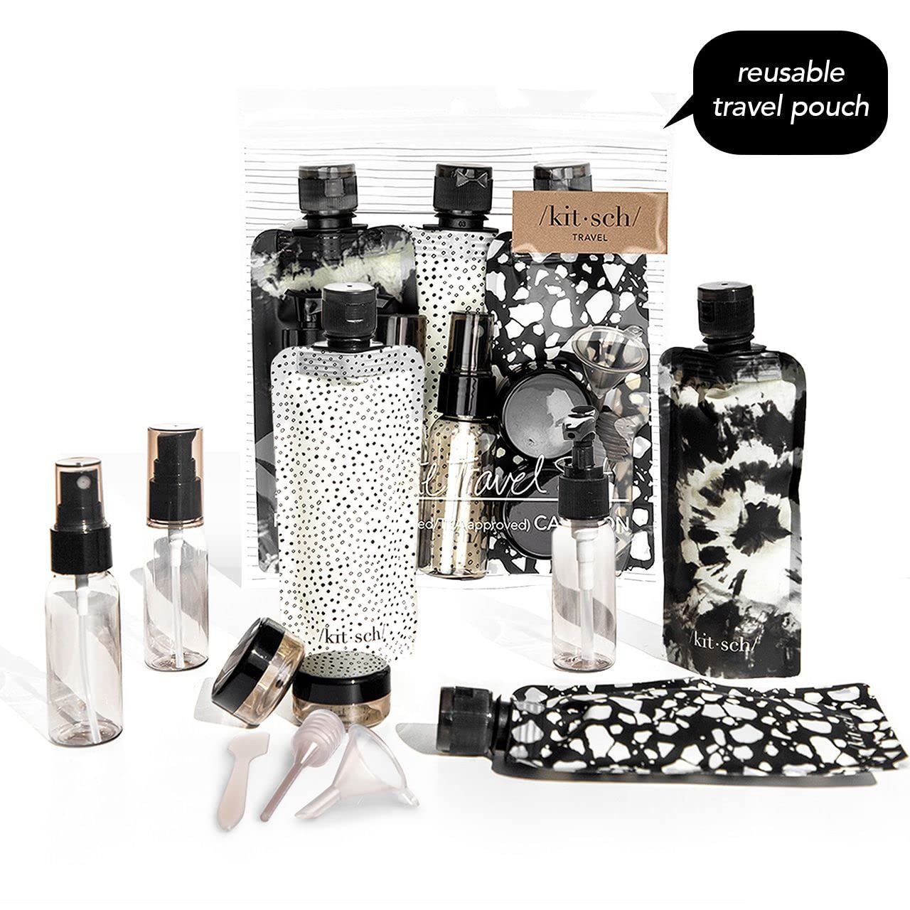 Kitsch 11 PCS Travel Bottles for Toiletries – Travel Essentials Kit for Shampoo, Conditioner, Lotion & More - TSA Approved Travel Bottles, Leak-Proof Refillable Travel Size Containers - Black & Ivory - Image 7