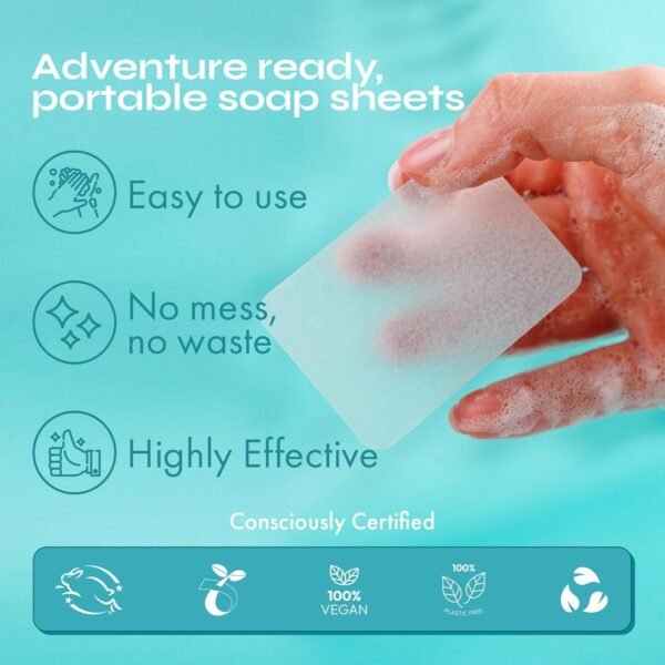 FOMIN - Antibacterial Paper Soap Sheets for Hand Washing - (300 Sheets) Orange, Tea Tree, Lavender Portable Travel Soap Sheets, Dissolvable Camping Mini Soap, Portable Hand Soap Sheet - Image 4