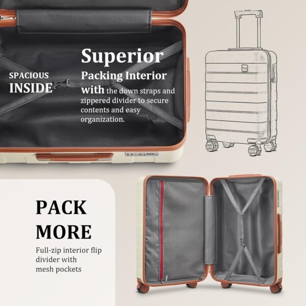 imiomo Hard Shell Luggage Sets 5 Piece for Women, Lightweight Hardside Rolling Suitcase Set with Spinner Wheels and TSA Lock, Beige - Image 5