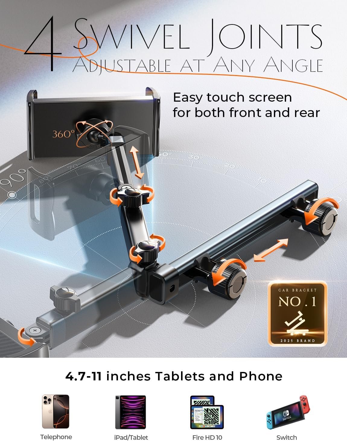 LISEN 3 in 1 for iPad Holder for Car Accessories for Women Interior Road Trip Camping Essentials Tablet Holder Backseat Car Organizer Car TV for Back Seat Headrest iPad Car Mount Kids Fire Tablet - Image 3