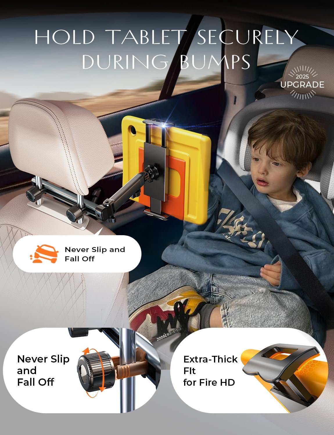 LISEN 3 in 1 for iPad Holder for Car Accessories for Women Interior Road Trip Camping Essentials Tablet Holder Backseat Car Organizer Car TV for Back Seat Headrest iPad Car Mount Kids Fire Tablet - Image 4