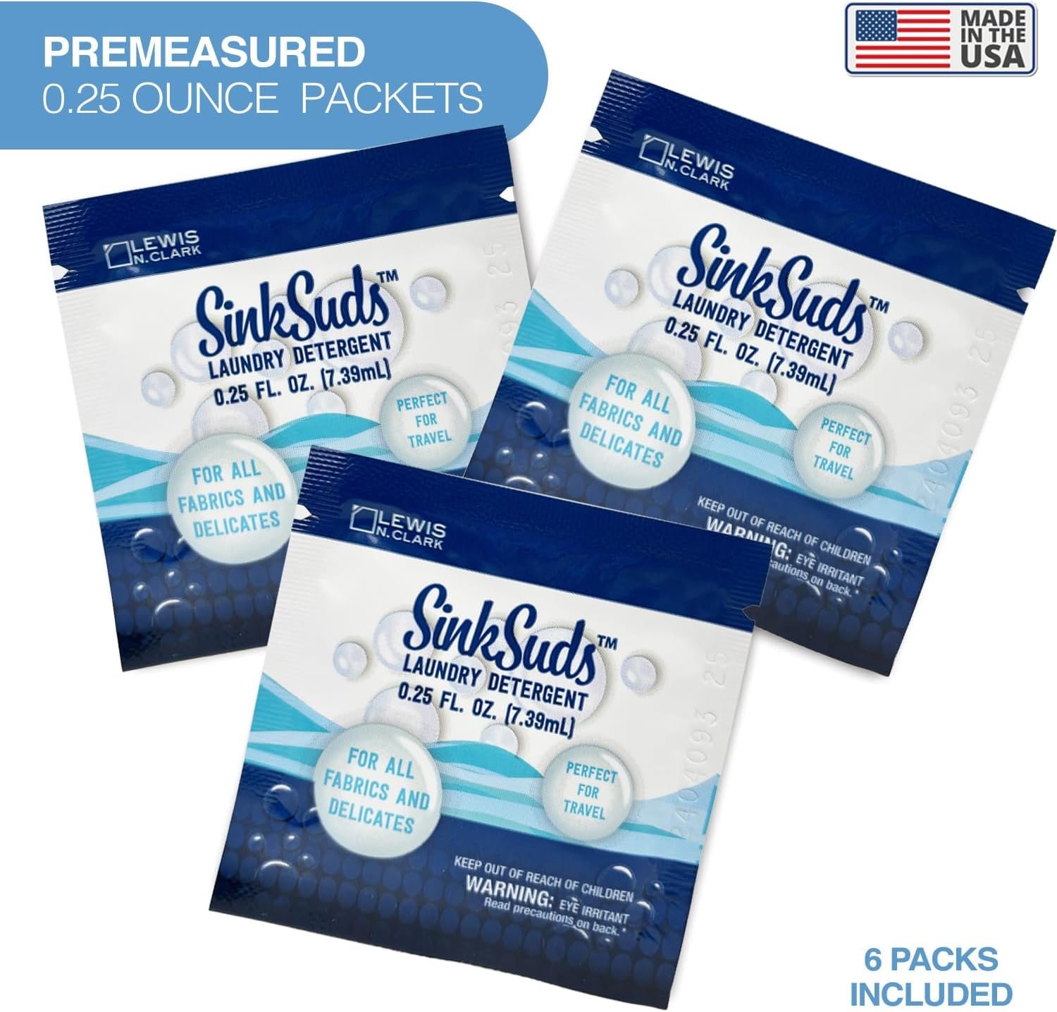 SinkSuds Laundry Detergent Travel Size Liquid Soap TSA Compliant Safe for All Fabrics 12 Packets & 2 Sink Stoppers - Image 6