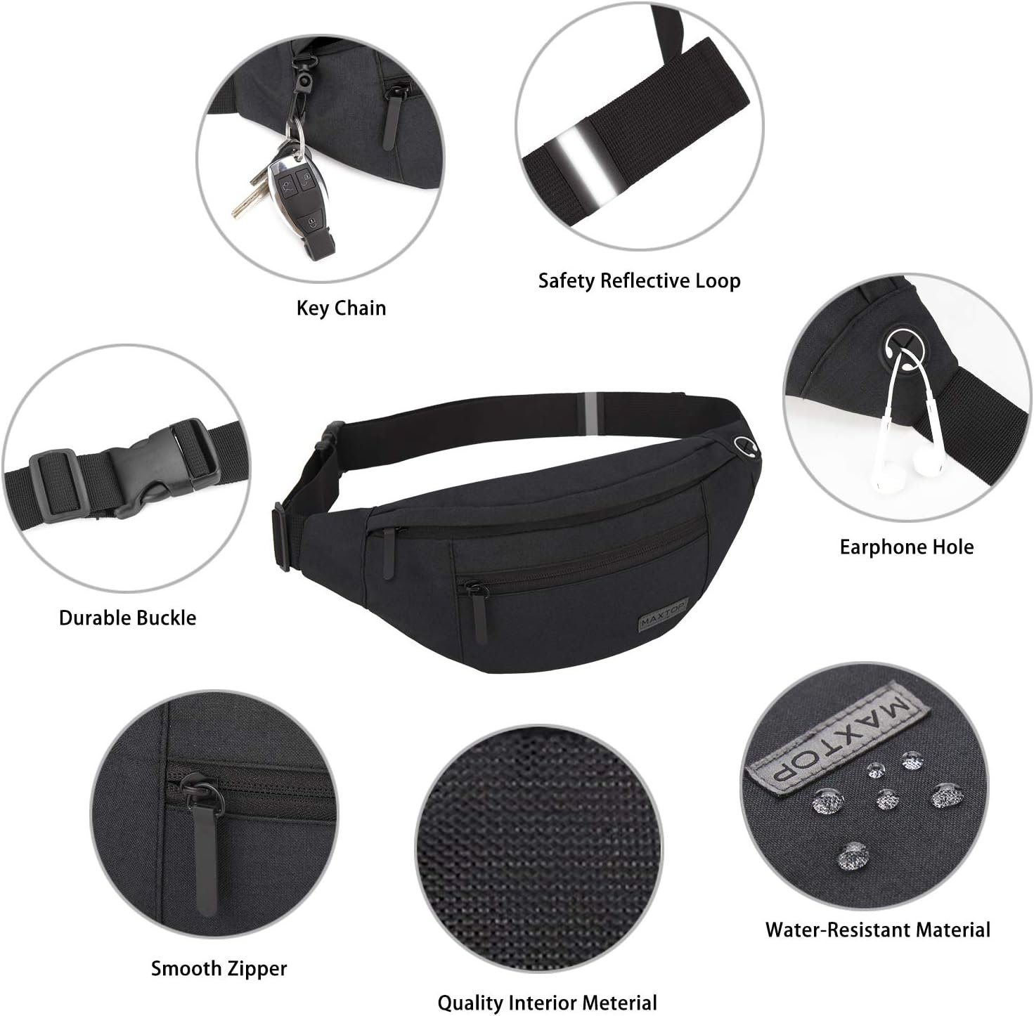 MAXTOP Large Crossbody Fanny Pack with 4-Zipper Pockets,Gifts for Enjoy Sports Festival Workout Traveling Running Casual Hands-Free Wallets Waist Pack Phone Bag Carrying All Phones - Image 4