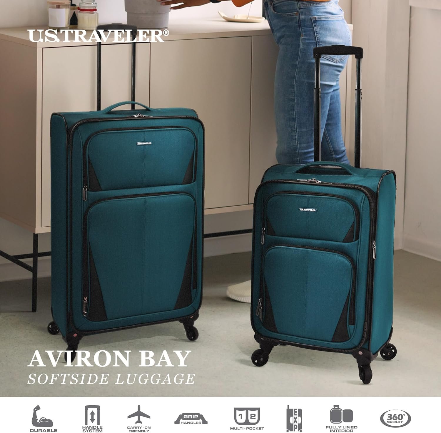 U.S. Traveler Aviron Bay Expandable Softside Spinner Wheels, Purple, 2 Piece Luggage - Image 4