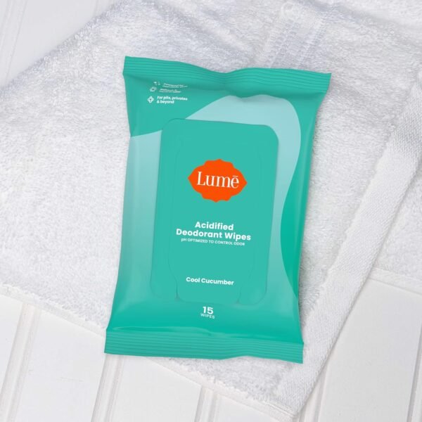 Lume Acidified Deodorant Wipes - 24 Hour Odor Control - Aluminum Free, Baking Soda Free, Skin Loving - 15 Count (Pack of 3) (Cool Cucumber) - Image 6