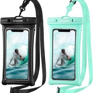 CACOE [Floatable] Floating Universal IPX8 Waterproof Phone case 2 Pack-Up to 7.0",Adjustable Lanyard Phone Pouch,Cellphone Dry Bags for Vacation Beach Pool Kayak Cruise Travel Essentials（Black+Green）