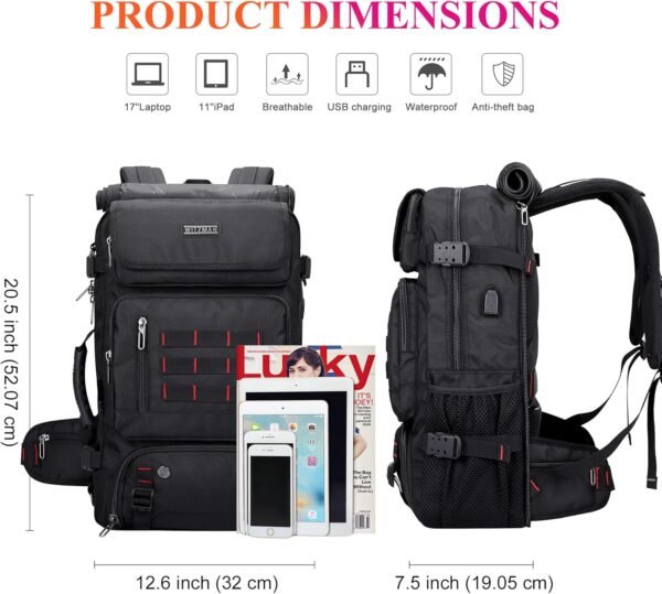 WITZMAN Carry on Travel Backpack for Men Airline Approved Convertible Nylon Duffle Backpack Luggage Bag (B682 Black) - Image 4