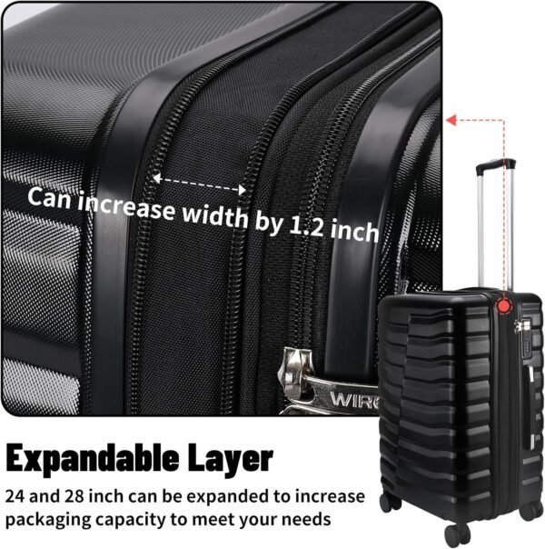 Lightweight Luggage with Spinner Wheels & YKK Zipper, Hard Shell 3-Piece Suitcase ABS+PC Hardside Luggage Set with TSA Lock for Men Travel, Black (20+24+28 inch) - Image 8
