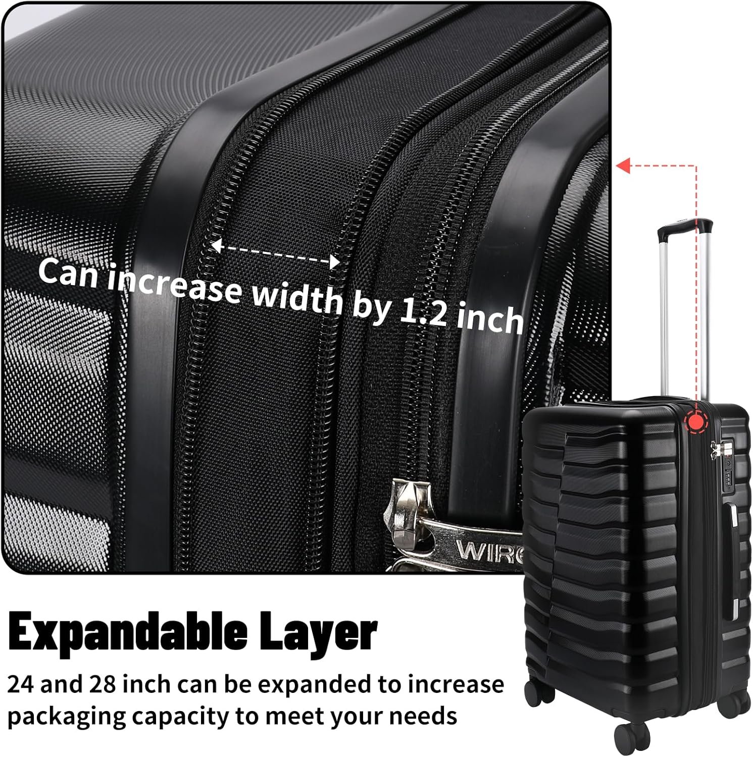 Lightweight Luggage with Spinner Wheels & YKK Zipper, Hard Shell 3-Piece Suitcase ABS+PC Hardside Luggage Set with TSA Lock for Men Travel, Black (20+24+28 inch) - Image 8
