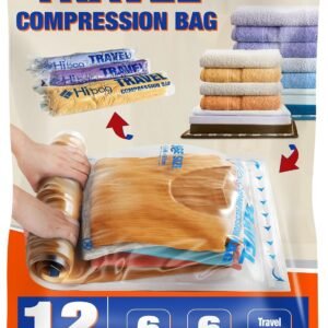 HIBAG 12 Compression Bags for Travel, Vacuum Packing Space Saver Zipper Bags for Cruise Accessories (12-Travel)
