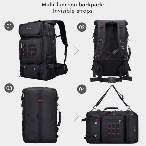 WITZMAN Carry on Travel Backpack for Men Airline Approved Convertible Nylon Duffle Backpack Luggage Bag (B682 Black) - Image 3