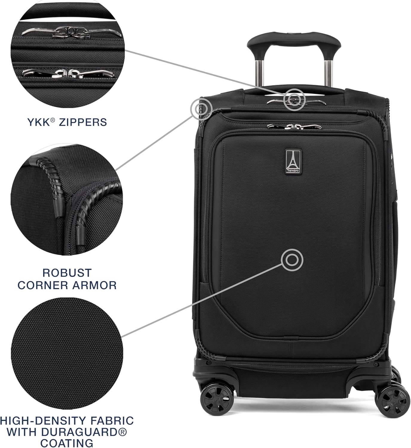Travelpro Crew Classic Lightweight Softside Expandable Carry on Luggage, 8 Wheel Spinner Suitcase, Men and Women, Carry On 21-Inch, Black - Image 3