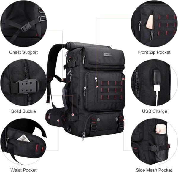 WITZMAN Carry on Travel Backpack for Men Airline Approved Convertible Nylon Duffle Backpack Luggage Bag (B682 Black) - Image 8