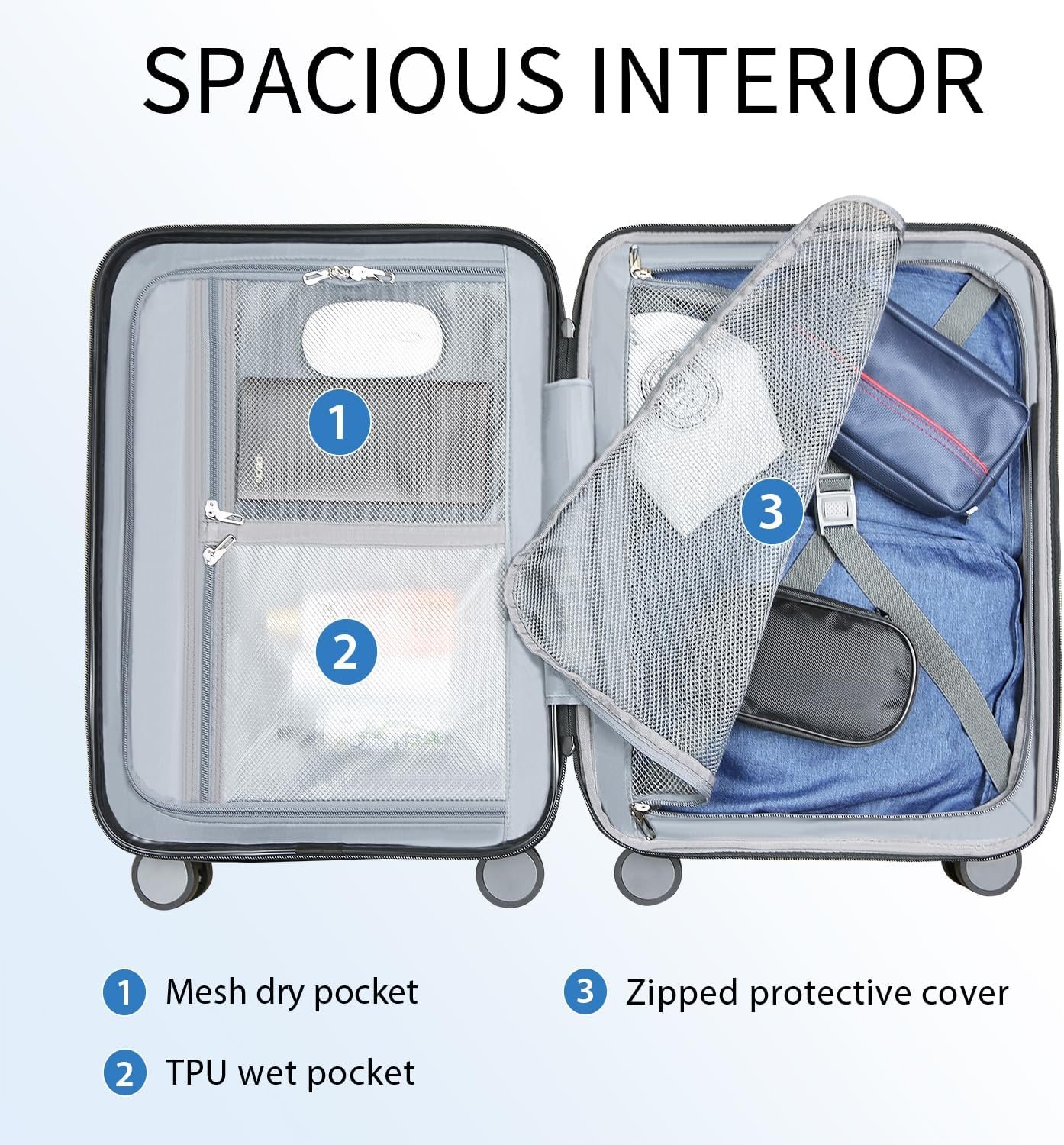 KROSER Hardside Expandable Carry On Luggage with Spinner Wheels & Built-in TSA Lock, Durable Suitcase Rolling Luggage with USB Port, Carry-On 20-Inch, White - Image 3
