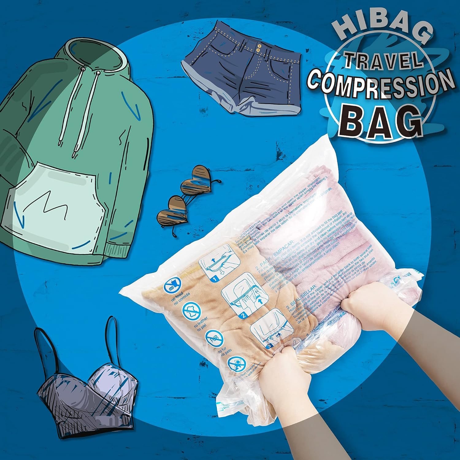 HIBAG 12 Compression Bags for Travel, Vacuum Packing Space Saver Zipper Bags for Cruise Accessories (12-Travel) - Image 8