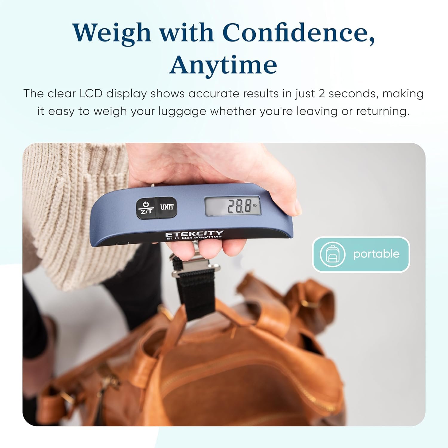 Etekcity Luggage Scale for Travel Essentials, Digital Suitcase Weight Scale with Hook, Travel Accessories for Portable Hanging Baggage, 110 Pounds, Battery Included - Image 5