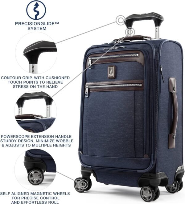 Travelpro Platinum Elite Softside Expandable Carry on Luggage, 8 Wheel Spinner Suitcase, USB Port, Suiter, Men and Women, True Navy Blue, Carry On 21-Inch - Image 2