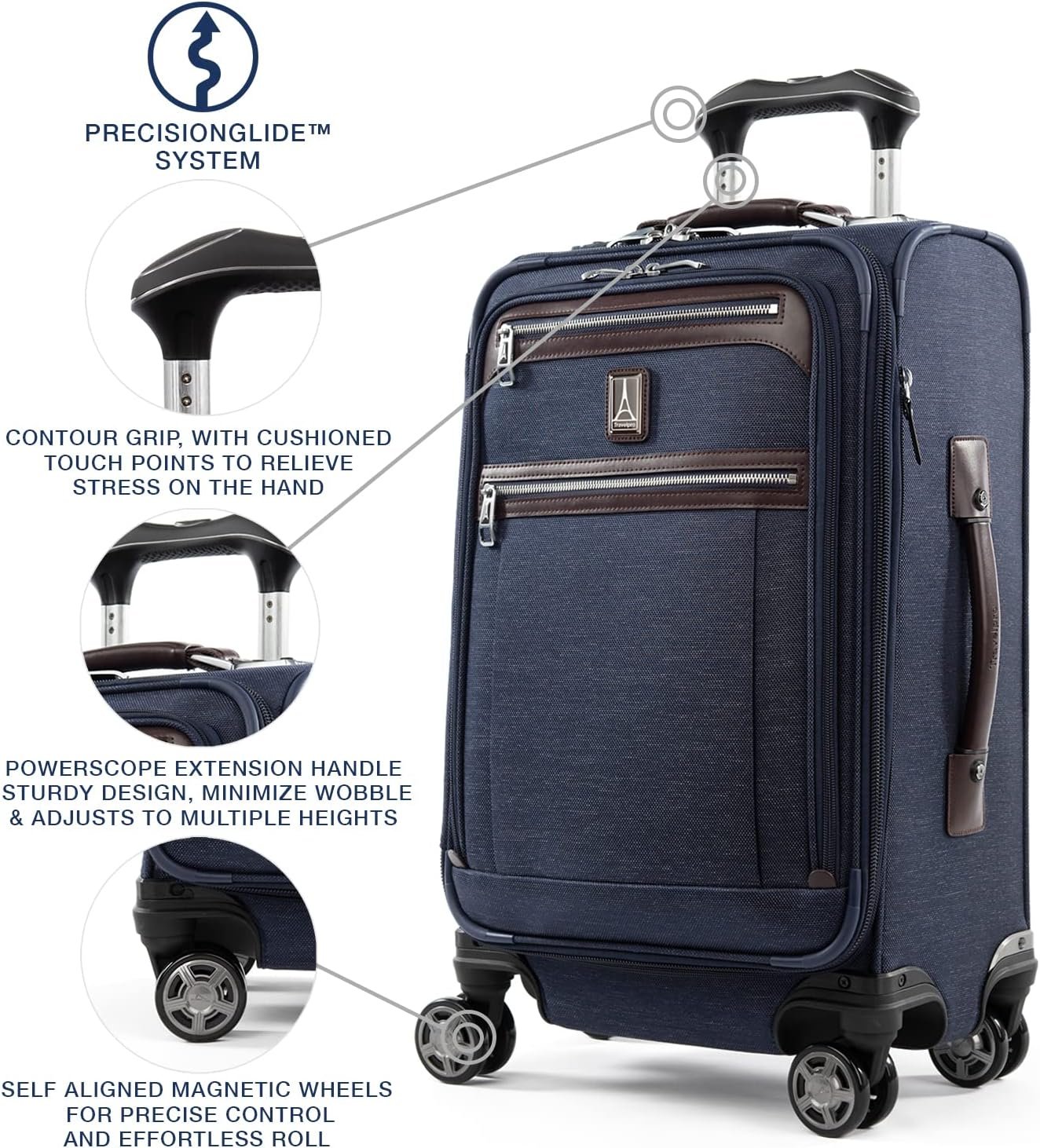 Travelpro Platinum Elite Softside Expandable Carry on Luggage, 8 Wheel Spinner Suitcase, USB Port, Suiter, Men and Women, True Navy Blue, Carry On 21-Inch - Image 2
