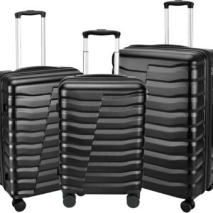 Lightweight Luggage with Spinner Wheels & YKK Zipper, Hard Shell 3-Piece Suitcase ABS+PC Hardside Luggage Set with TSA Lock for Men Travel, Black (20+24+28 inch)