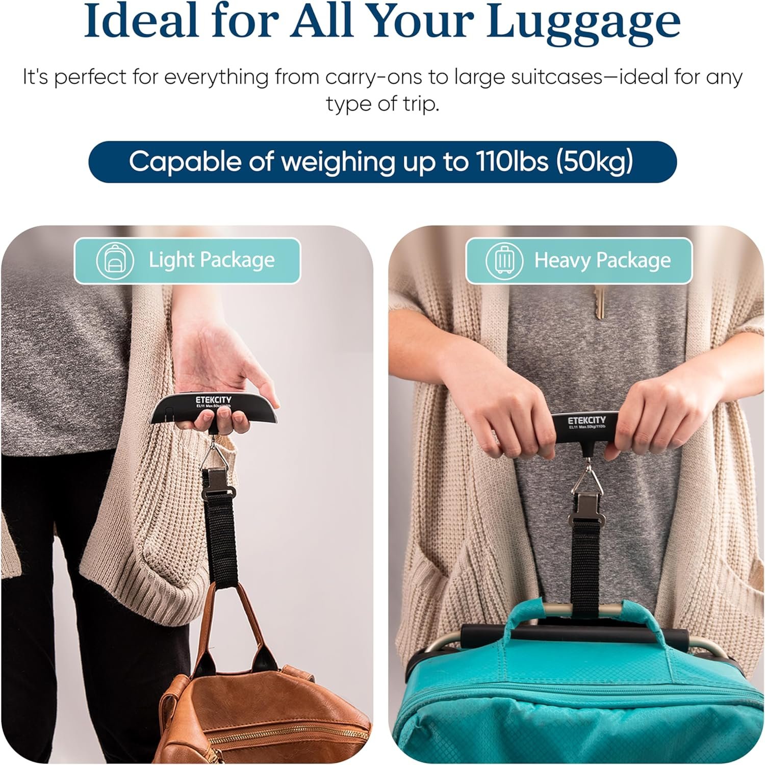 Etekcity Luggage Scale for Travel Essentials, Digital Suitcase Weight Scale with Hook, Travel Accessories for Portable Hanging Baggage, 110 Pounds, Battery Included - Image 7