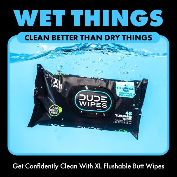 DUDE Wipes Flushable Wipes - 1 Pack, 48 Wipes - Unscented Extra-Large Wet Wipes with Vitamin-E & Aloe for at-Home Use - Septic and Sewer Safe - Image 5