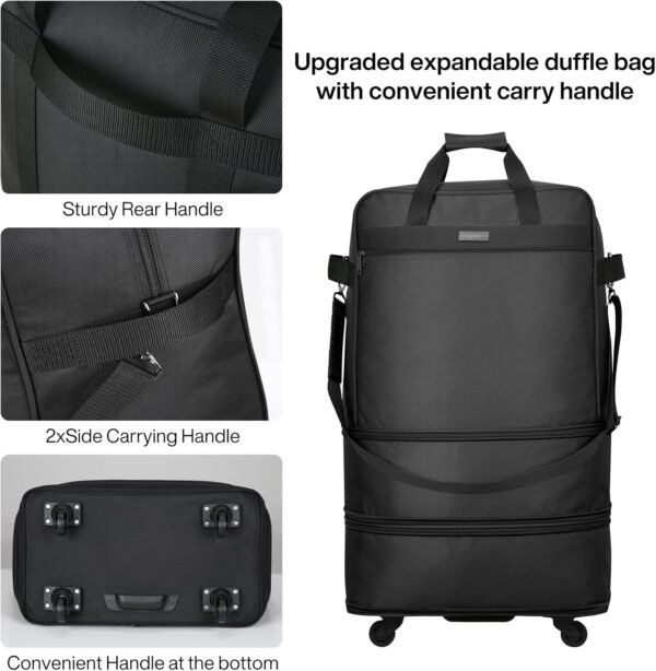 Hanke Suitcases with Wheels Expandable Foldable Luggage Bag Suitcase Collapsible Rolling Travel Bag Duffel Bag for Men Women Lightweight Suitcases without Telescoping Handle, Black - Image 3