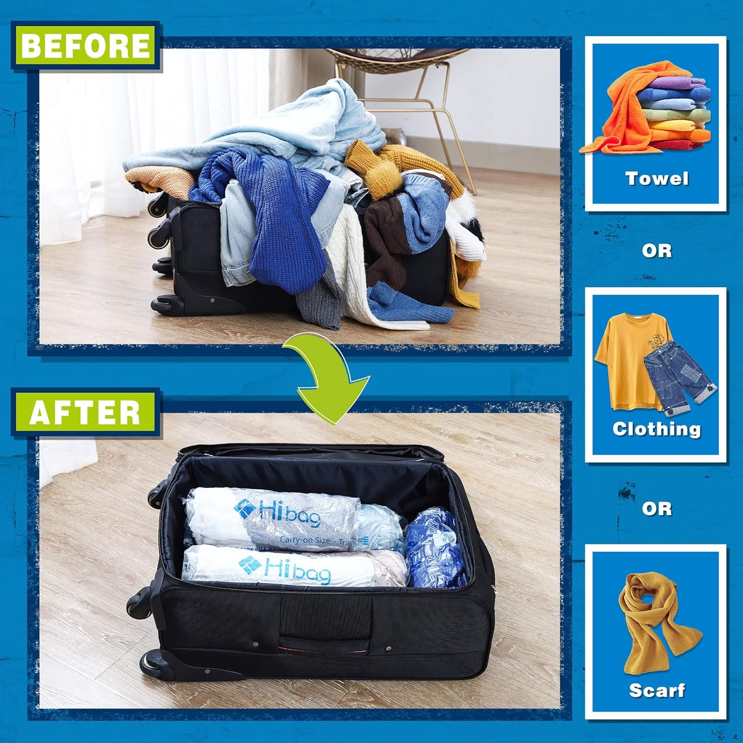 HIBAG 12 Compression Bags for Travel, Vacuum Packing Space Saver Zipper Bags for Cruise Accessories (12-Travel) - Image 4
