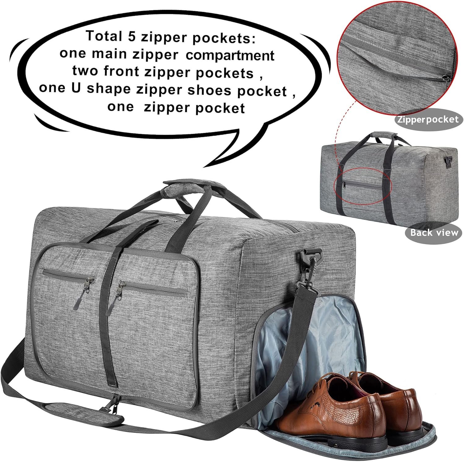 Vomgomfom Travel Duffle Bag for Men, 65L 85L 115L Foldable Travel Duffel Bag with Shoes Compartment Overnight Bag for Men Women - Image 3