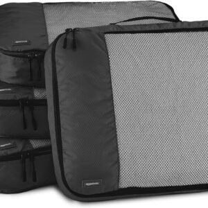 Amazon Basics Large Packing Cubes for Travel, Packing Organizers, 4-Piece-Set With Double Zipper Pulls and Mesh Top Panel, 100% Durable Polyester, Black, 17.5"L x 12.8"W x 3.3"H